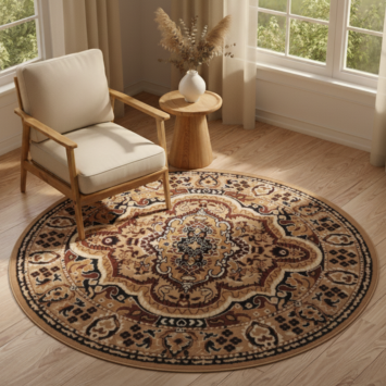 Tapis Atlas Rond Beige Marron Traditionnel Médaillo