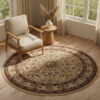Tapis Atlas Rond Beige Traditionnel Rosace Bordure