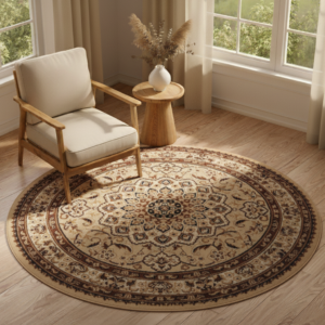 Tapis Atlas Rond Beige Traditionnel Rosace Bordure