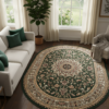 Tapis Atlas Ovale Vert Traditionnel Rosace Bordure