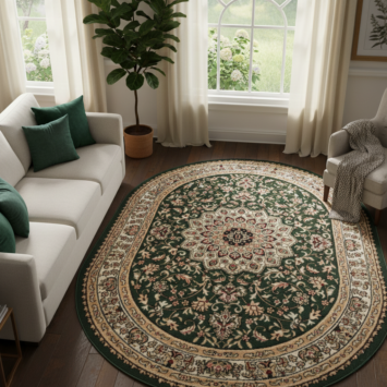 Tapis Atlas Ovale Vert Traditionnel Rosace Bordure