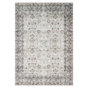 Tapis Ispahan Gris-Beige Touches Vertes Antidérapant