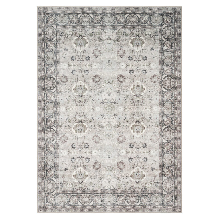 Tapis Ispahan Gris-Beige Touches Vertes Antidérapant