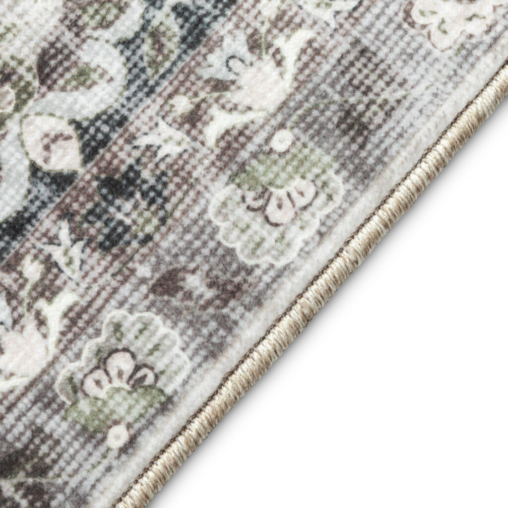 Tapis Ispahan Gris-Beige Touches Vertes Antidérapant