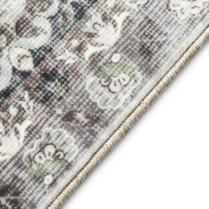 Tapis Ispahan Gris-Beige Touches Vertes Antidérapant