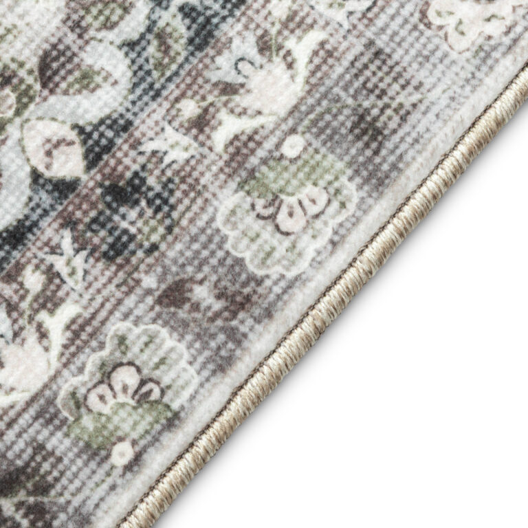 Tapis Ispahan Gris-Beige Touches Vertes Antidérapant