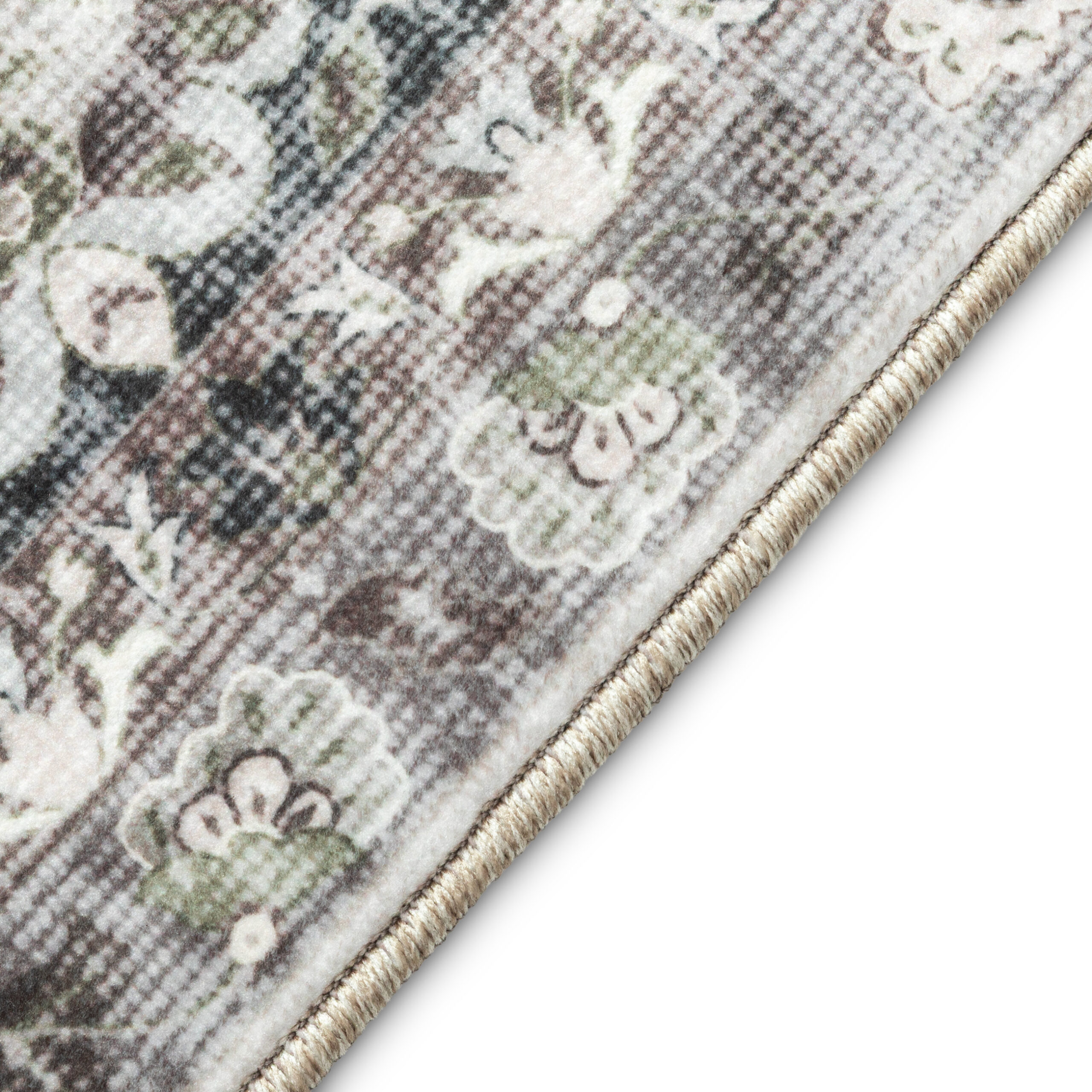 Tapis Ispahan Gris-Beige Touches Vertes Antidérapant