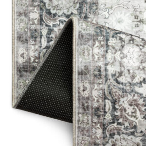 Tapis Ispahan Gris-Beige Touches Vertes Antidérapant