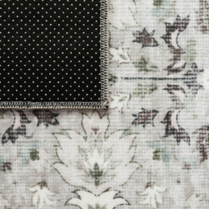 Tapis Ispahan Gris-Beige Touches Vertes Antidérapant