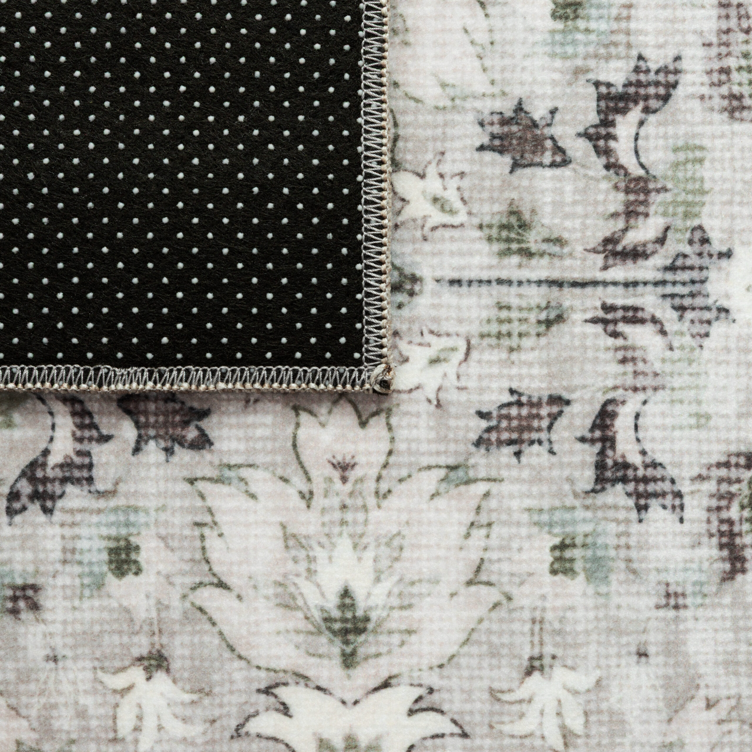Tapis Ispahan Gris-Beige Touches Vertes Antidérapant