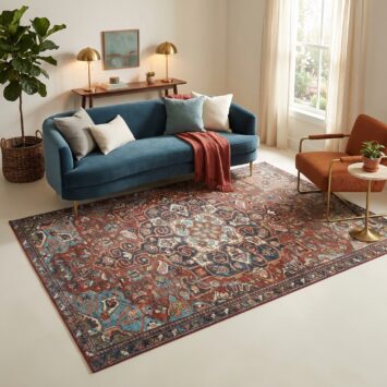 Tapis Ispahan Vintage Multicolore Rouge Brique Antidérapant