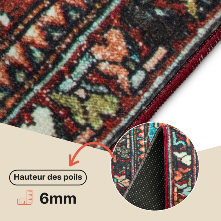 Tapis Ispahan Vintage Multicolore Rouge Brique Antidérapant