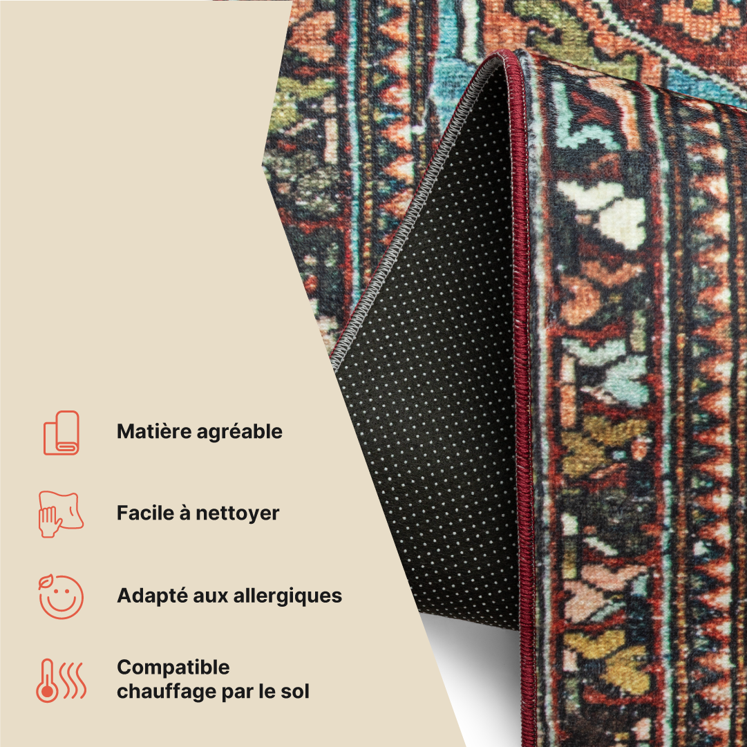 Tapis Ispahan Vintage Multicolore Rouge Brique Antidérapant