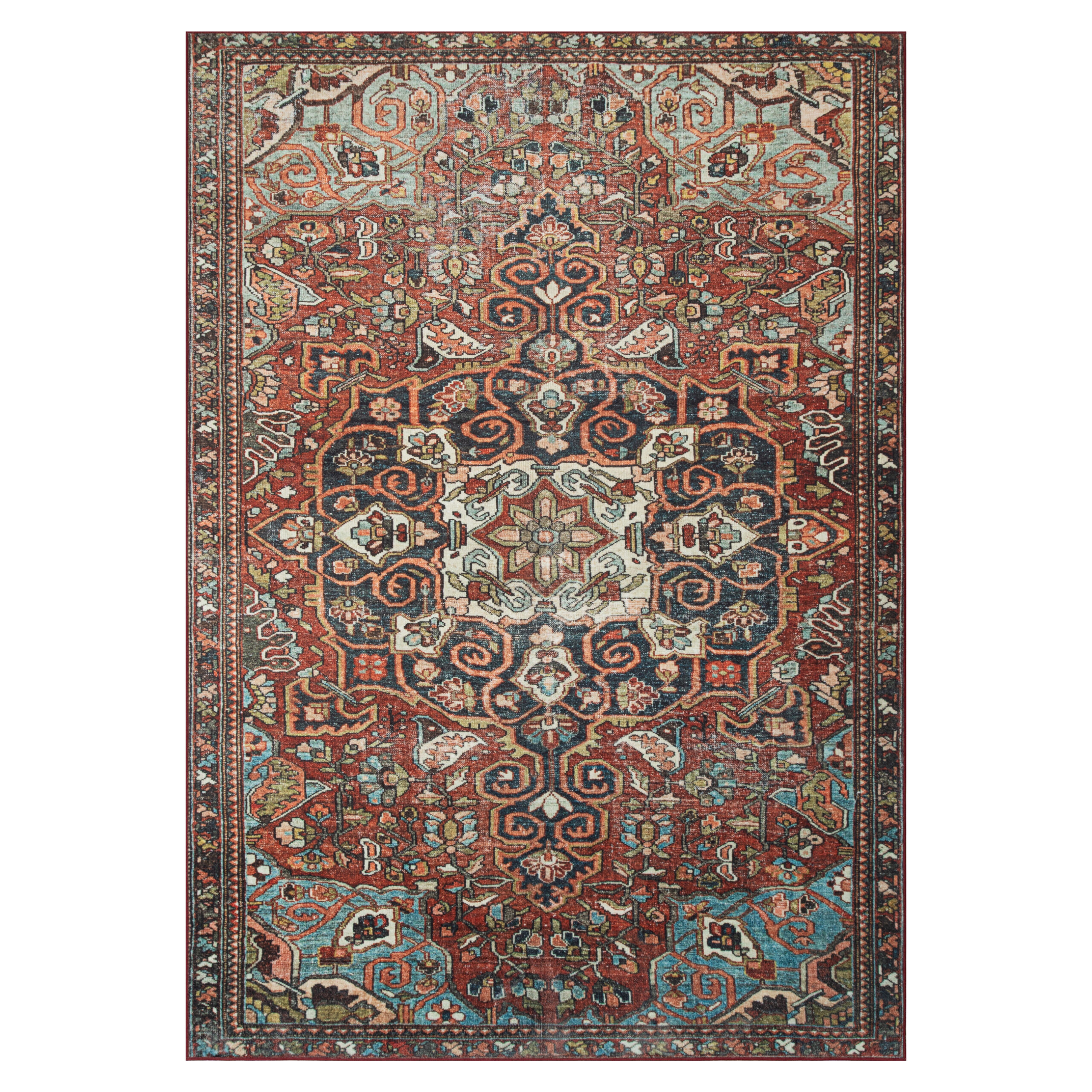 Tapis Ispahan Vintage Multicolore Rouge Brique Antidérapant