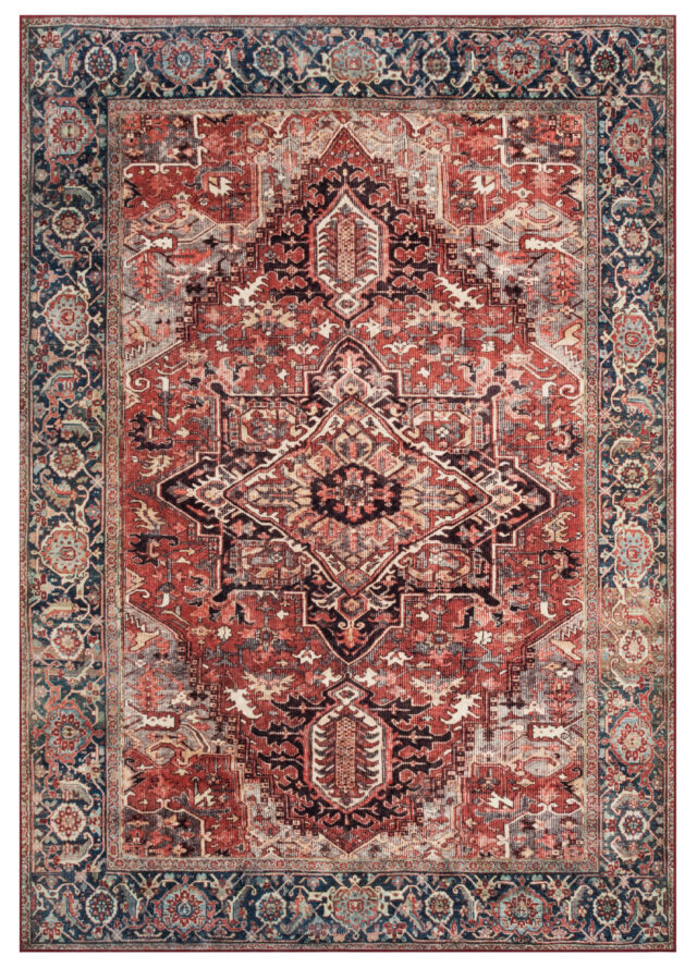 Tapis Ispahan Vintage Multicolore Rouge Brique Antidérapant