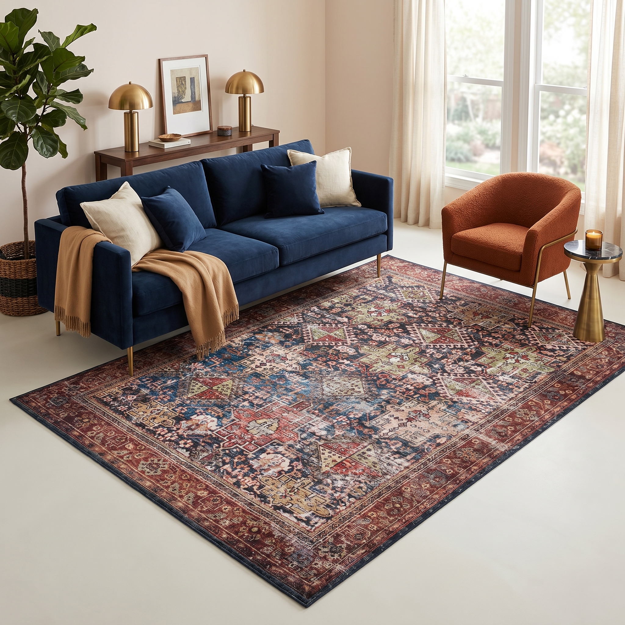 Tapis Ispahan Classique Vintage Motif Médaillon Antidérapant