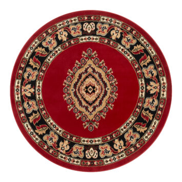 Tapis Atlas Rond Rouge Beige Traditionnel Rosace
