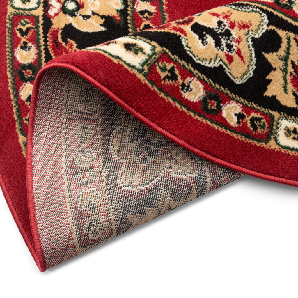 Tapis Atlas Rond Rouge Beige Traditionnel Rosace