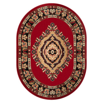 Tapis Atlas Ovale Rouge Beige Traditionnel Rosace