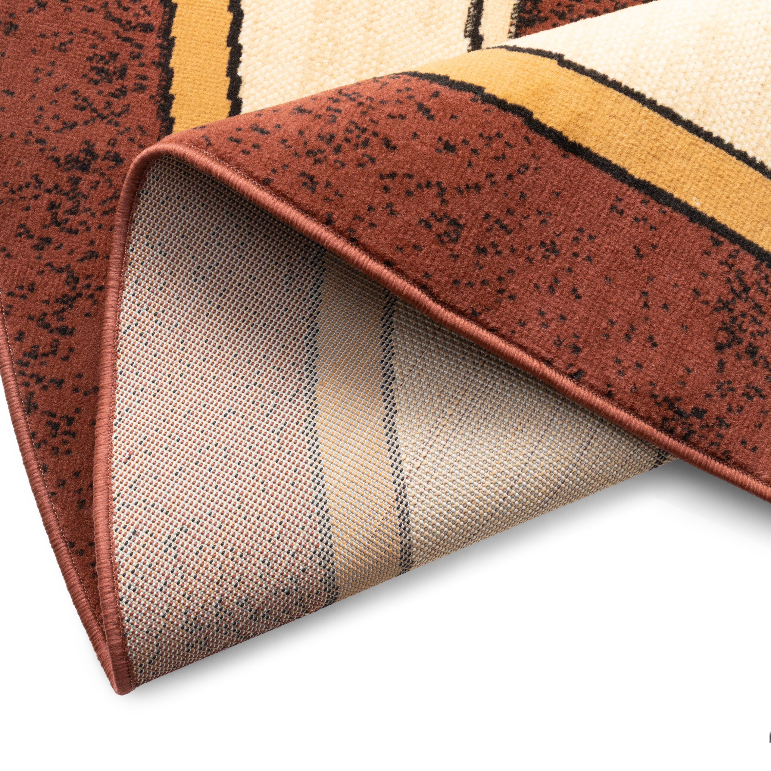 Tapis Atlas Ovale Marron Beige Abstrait Bordure