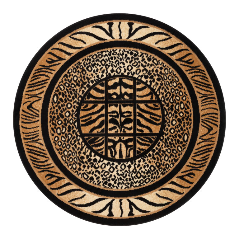 Tapis Atlas Rond Noir Marron Motif Animalier Safari