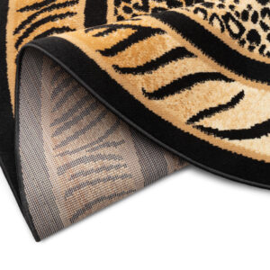 Tapis Atlas Rond Noir Marron Motif Animalier Safari