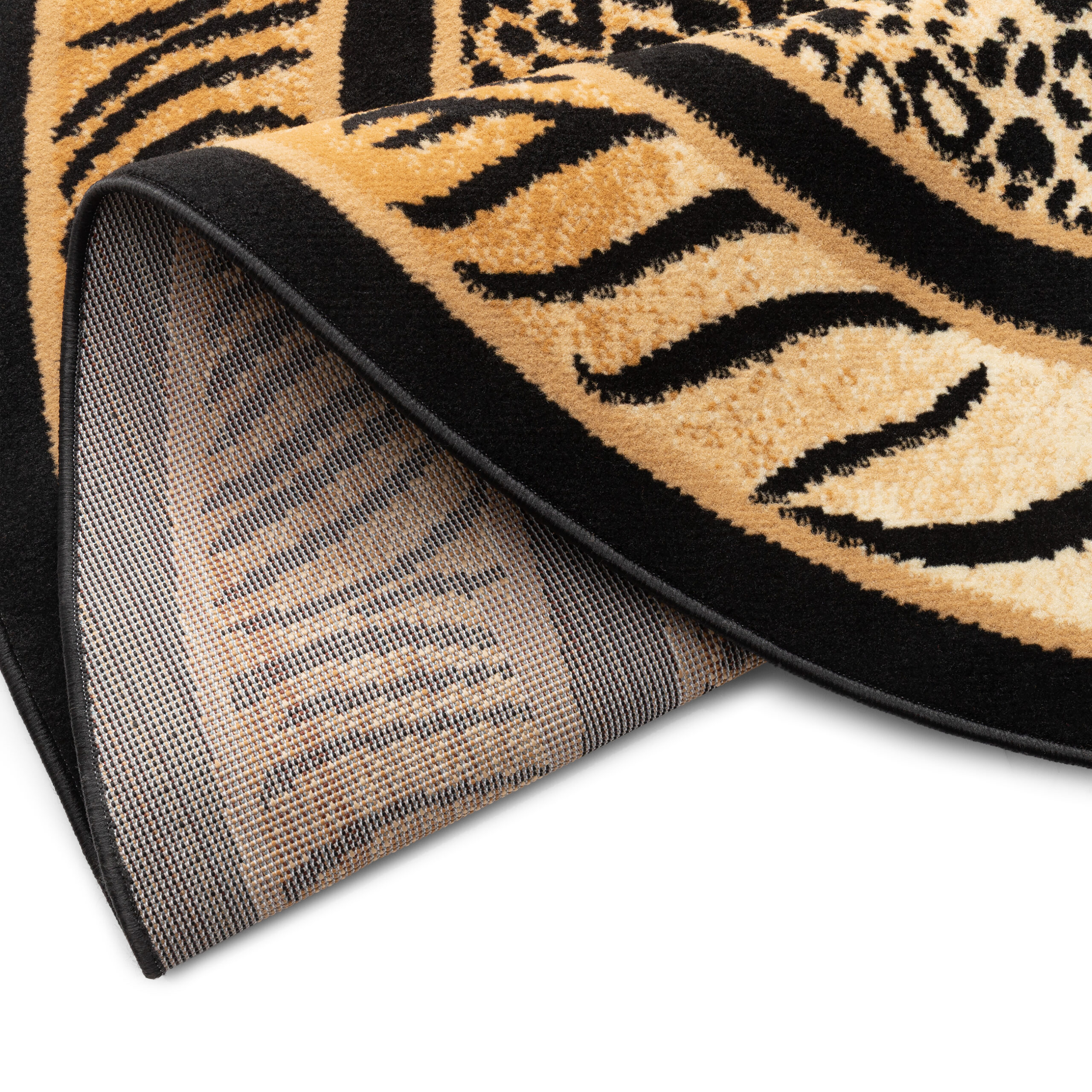 Tapis Atlas Rond Noir Marron Motif Animalier Safari