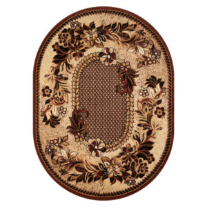 Tapis Atlas Ovale Beige Marron Moderne Floral