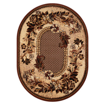 Tapis Atlas Ovale Beige Marron Moderne Floral