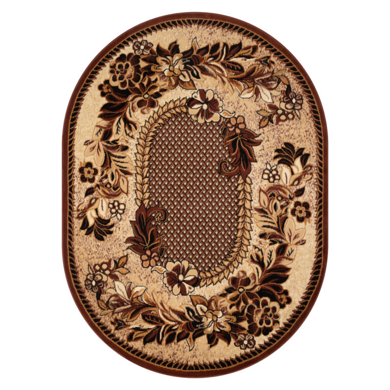 Tapis Atlas Ovale Beige Marron Moderne Floral