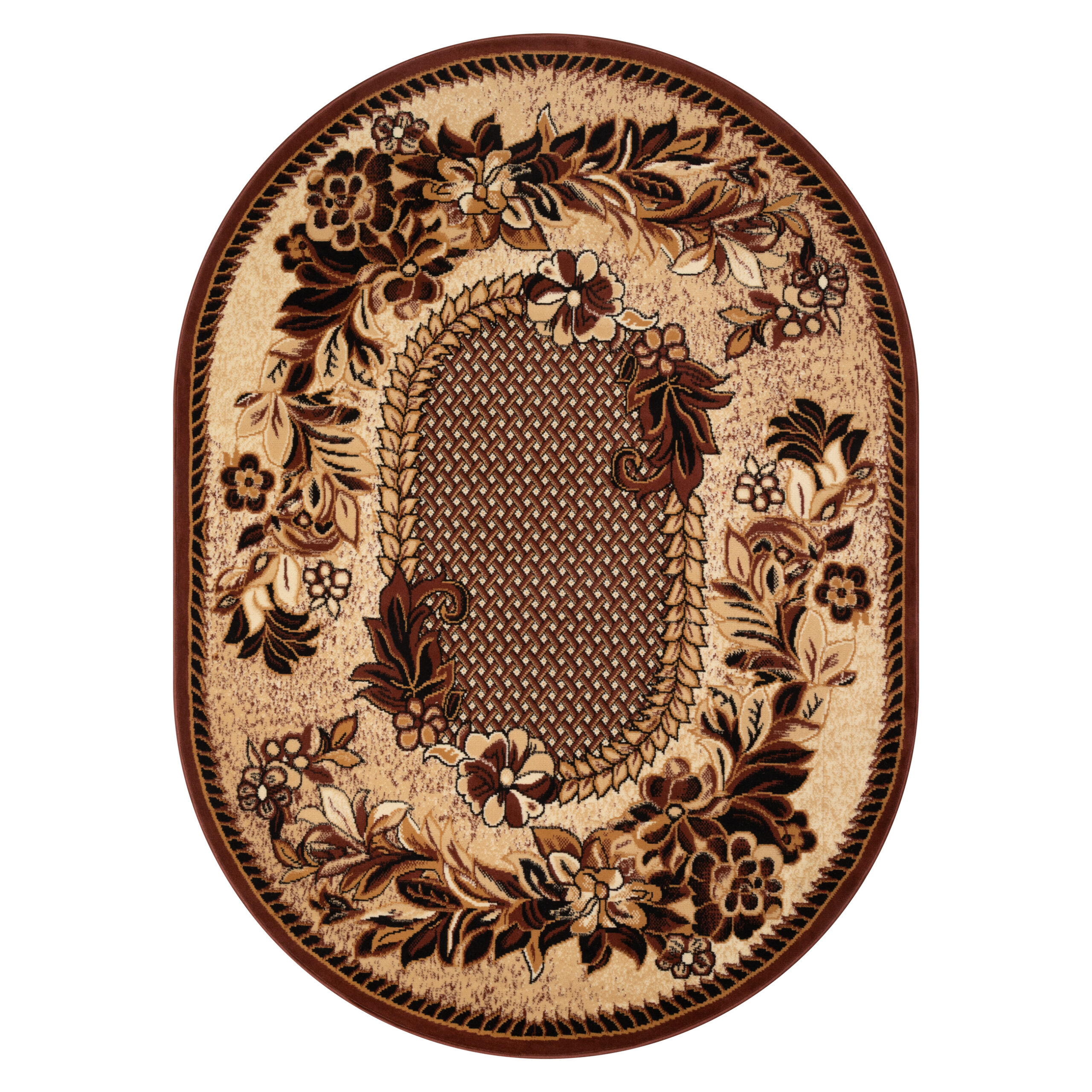 Tapis Atlas Ovale Beige Marron Moderne Floral
