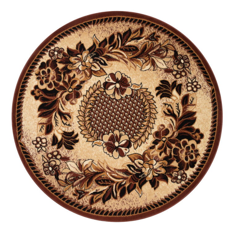 Tapis Atlas Rond Beige Marron Moderne Floral