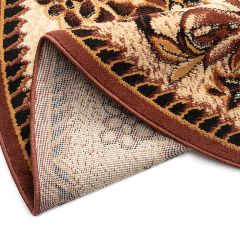 Tapis Atlas Rond Beige Marron Moderne Floral
