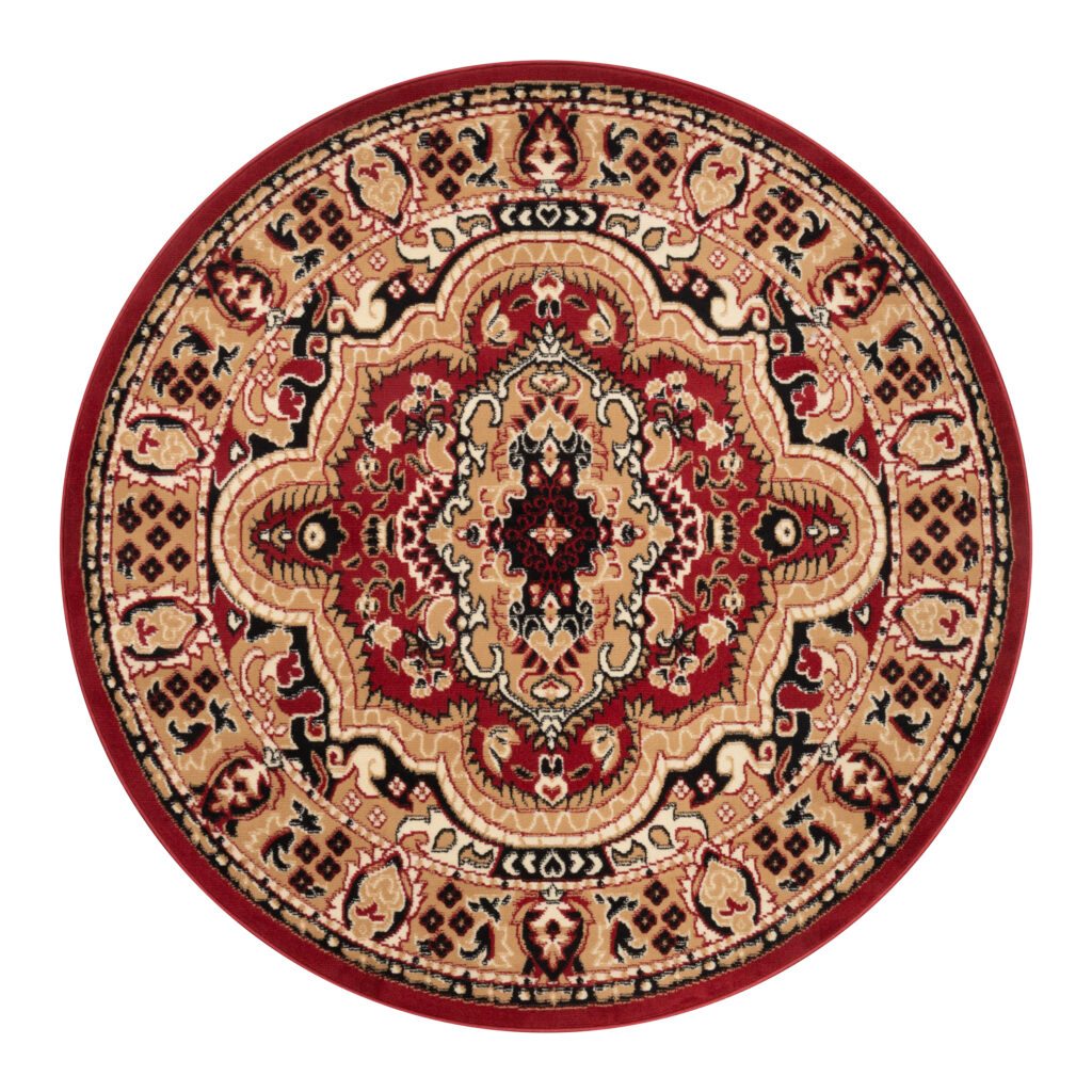Tapis Atlas Rond Rouge Beige Traditionnel Médaillon