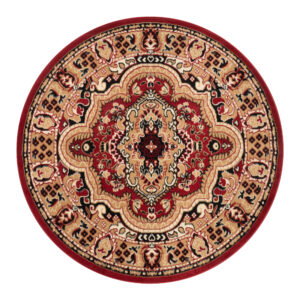 Tapis Atlas Rond Rouge Beige Traditionnel Médaillon