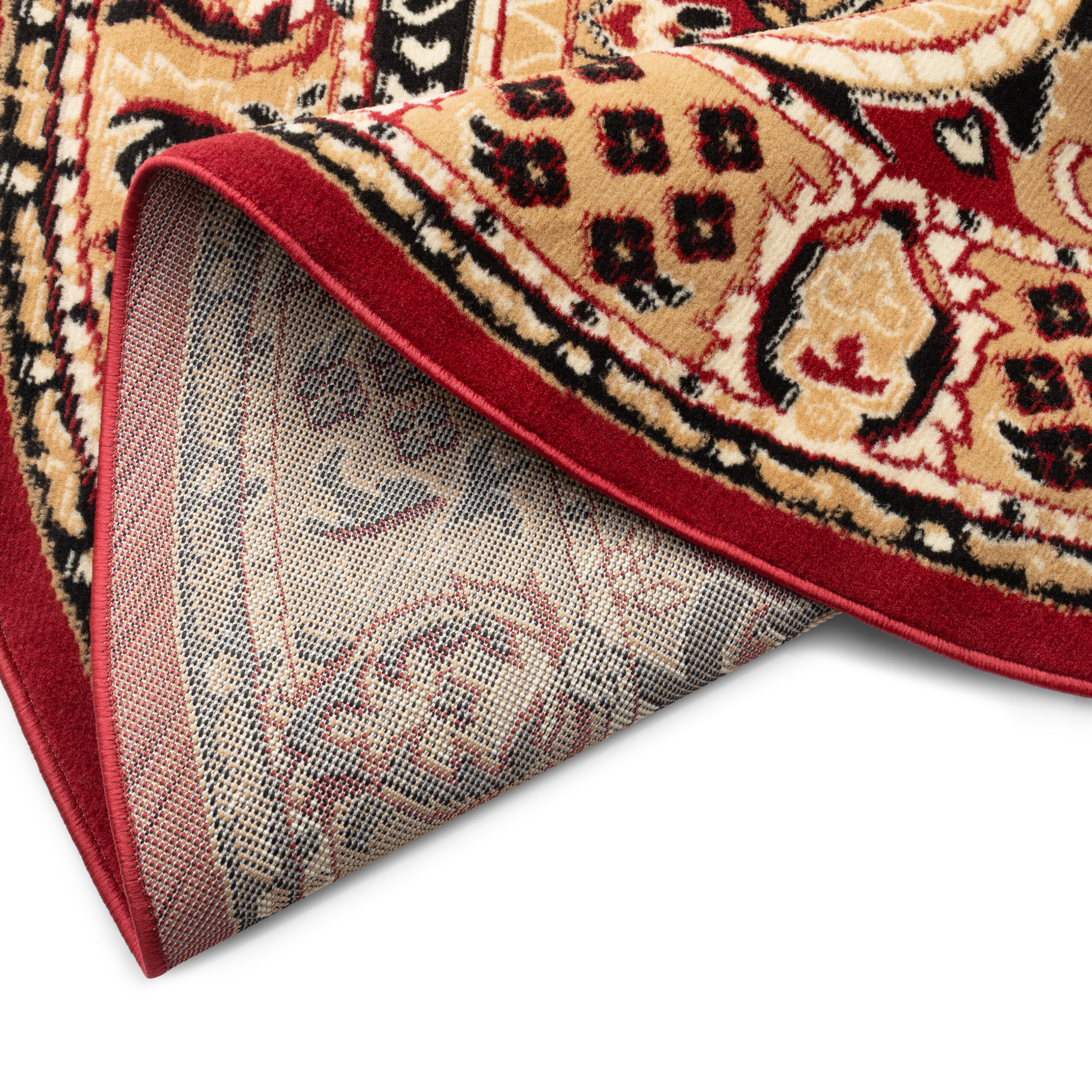 Tapis Atlas Rond Rouge Beige Traditionnel Médaillon