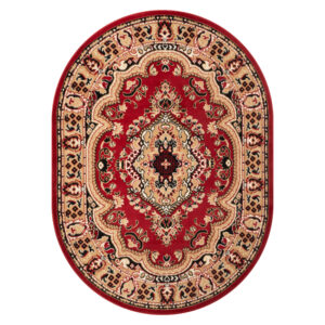 Tapis Atlas Ovale Rouge Beige Traditionnel Médaillon