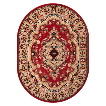 Tapis Atlas Ovale Rouge Beige Traditionnel Médaillon