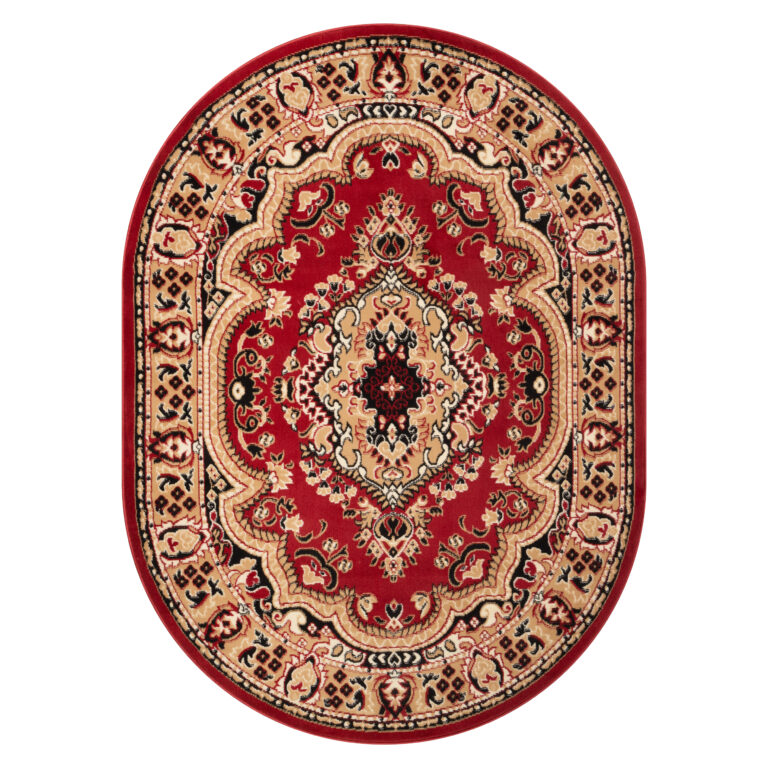 Tapis Atlas Ovale Rouge Beige Traditionnel Médaillon