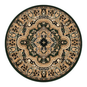 Tapis Atlas Rond Vert Beige Traditionnel Médaillon