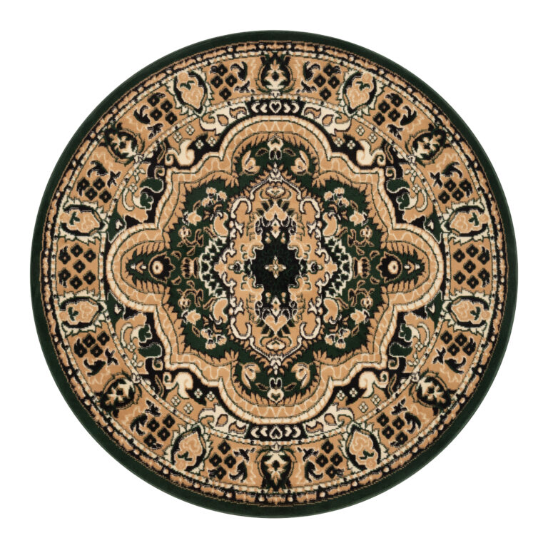 Tapis Atlas Rond Vert Beige Traditionnel Médaillon