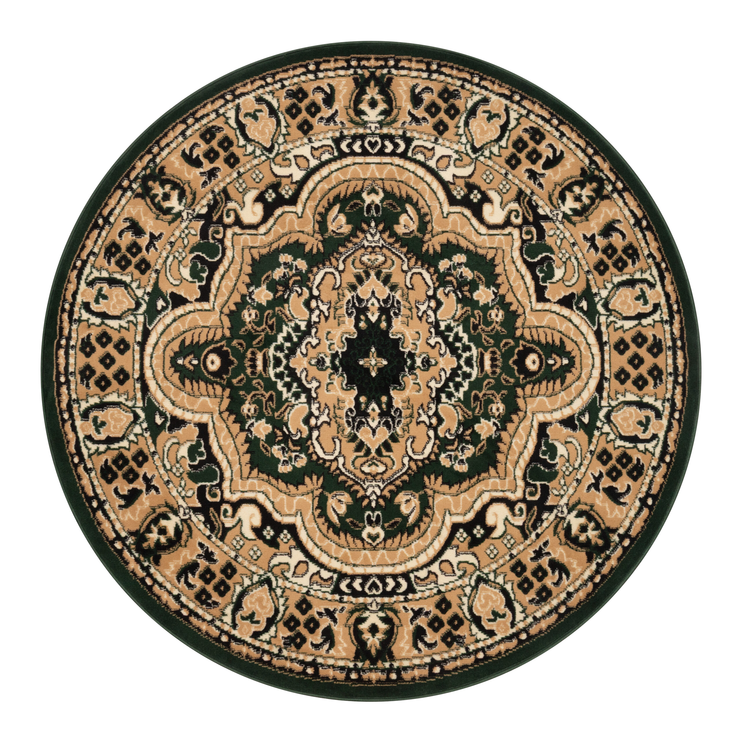 Tapis Atlas Rond Vert Beige Traditionnel Médaillon