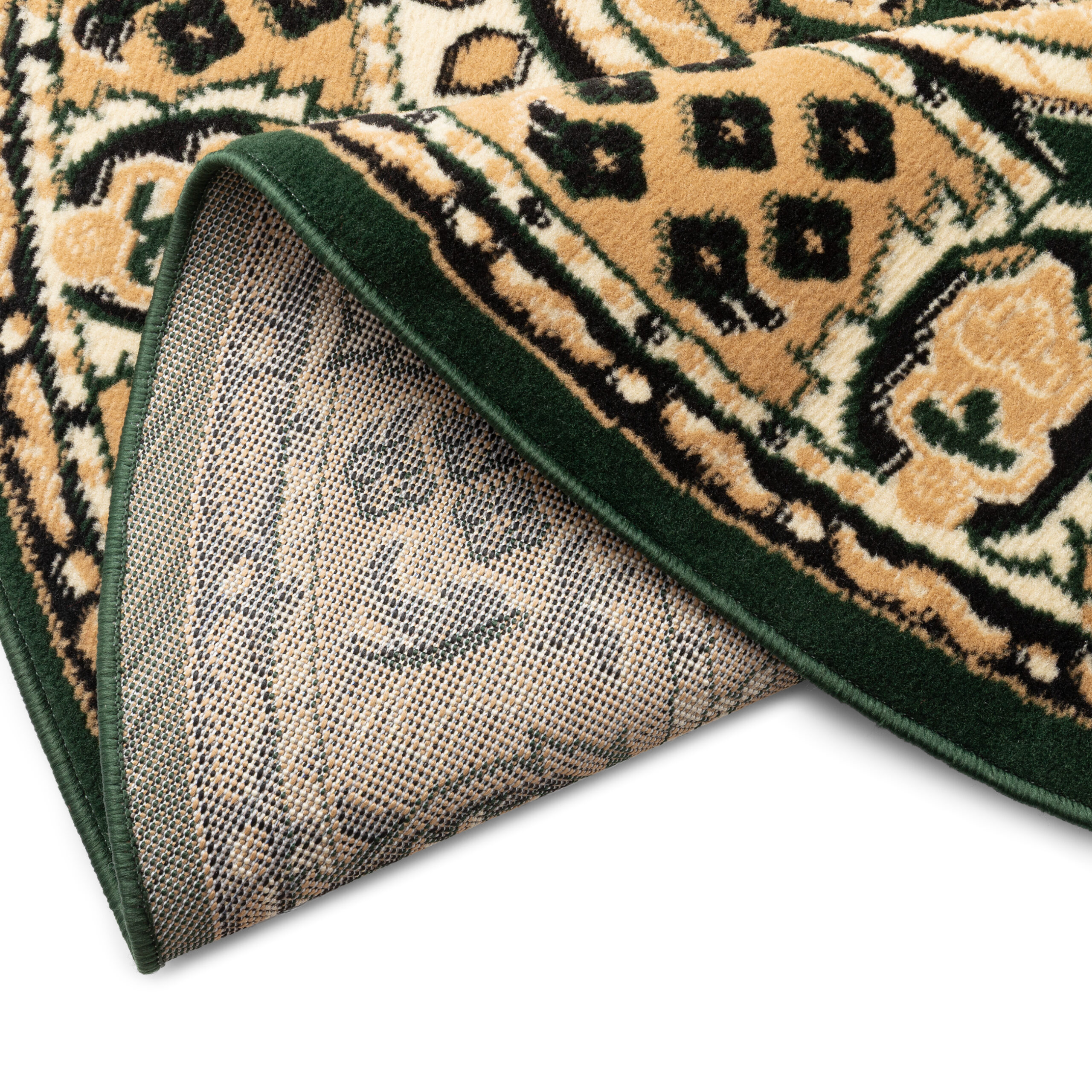 Tapis Atlas Rond Vert Beige Traditionnel Médaillon
