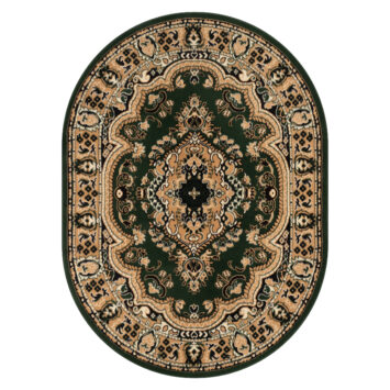 Tapis Atlas Ovale Vert Beige Traditionnel Médaillon