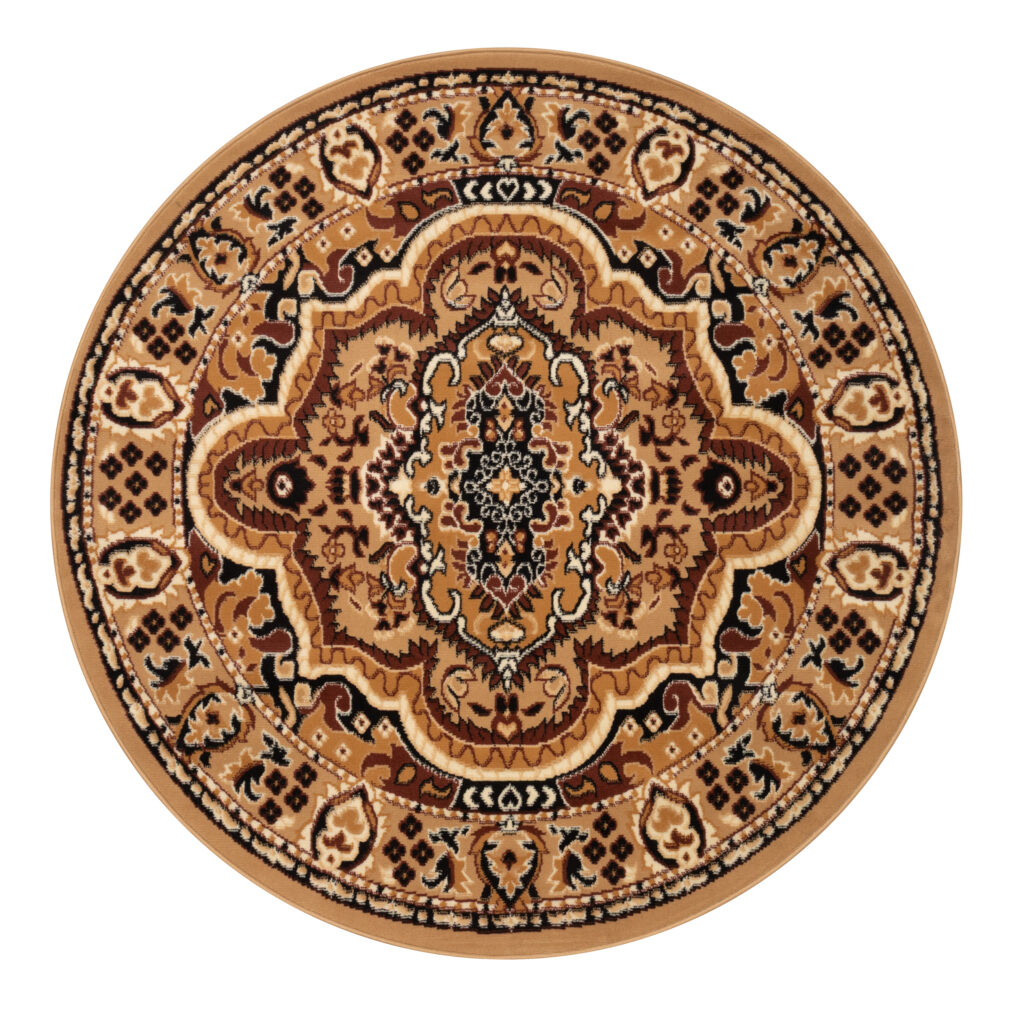 Tapis Atlas Rond Beige Marron Traditionnel Médaillo