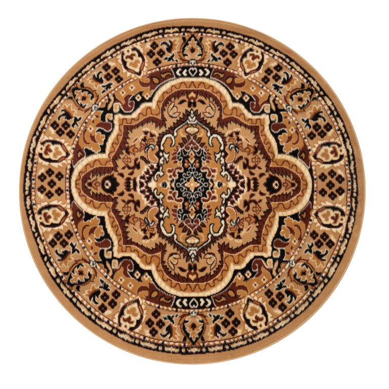 Tapis Atlas Rond Beige Marron Traditionnel Médaillo