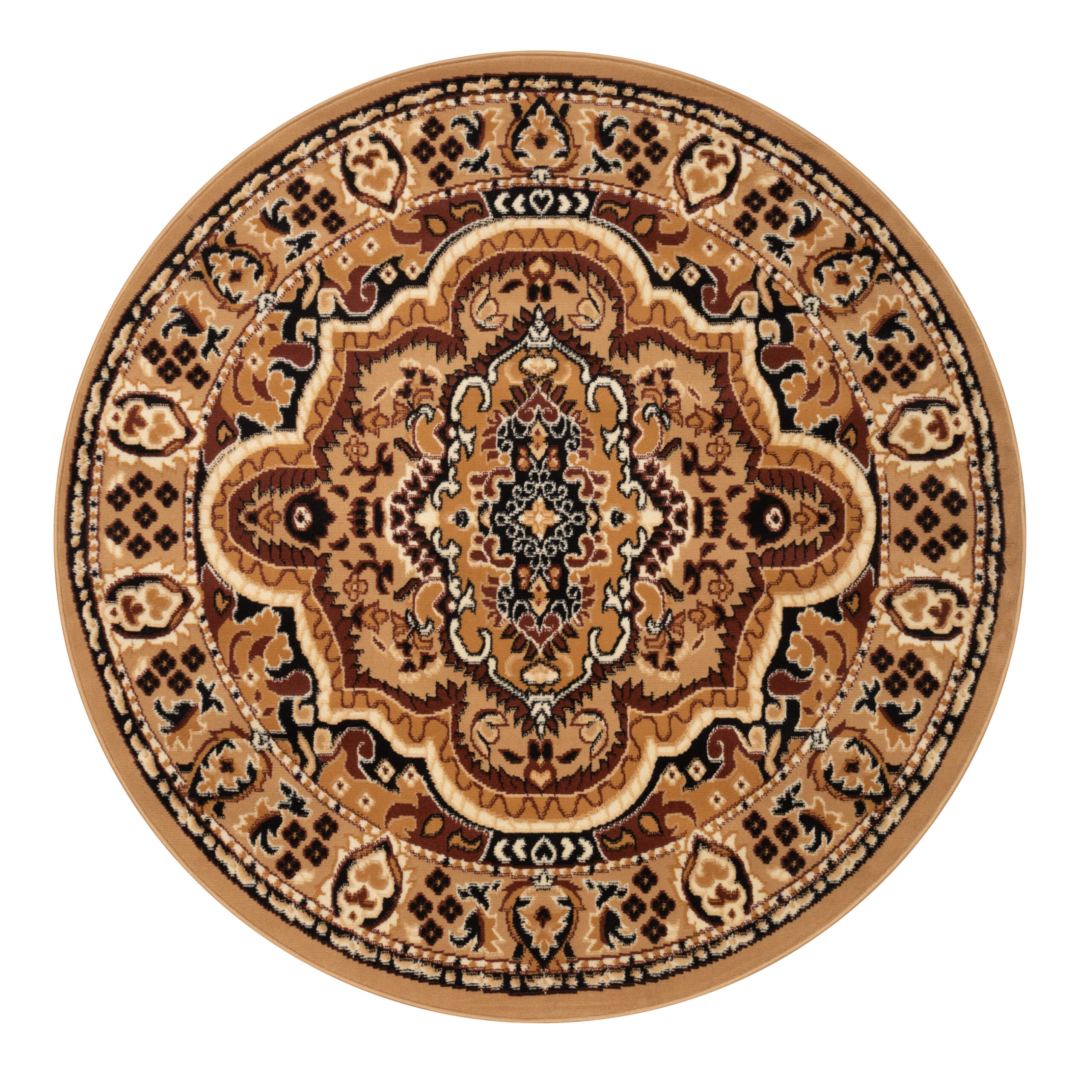 Tapis Atlas Rond Beige Marron Traditionnel Médaillo