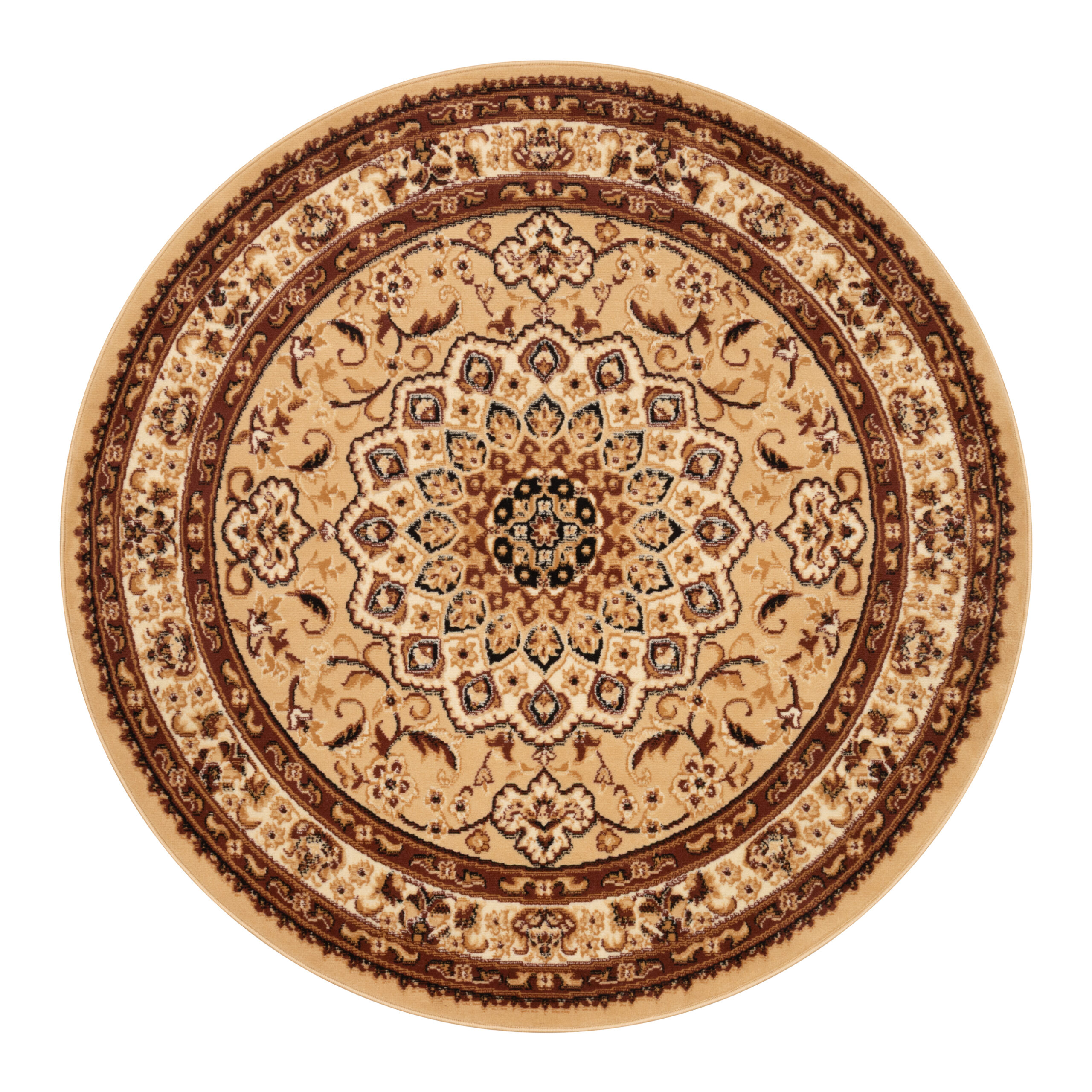 Tapis Atlas Rond Beige Traditionnel Rosace Bordure