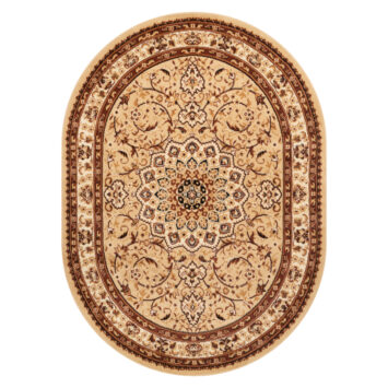 Tapis Atlas Ovale Beige Traditionnel Rosace Bordure