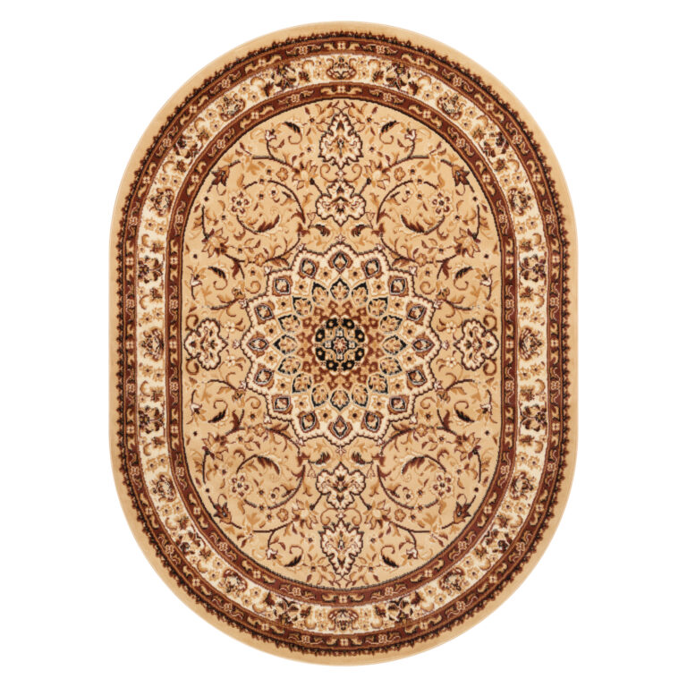 Tapis Atlas Ovale Beige Traditionnel Rosace Bordure